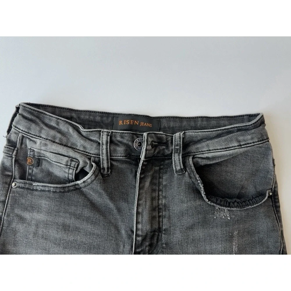 RISEN Jeans Women's 27/5 Gray Distressed Skinny Jeans Stretch Cropped